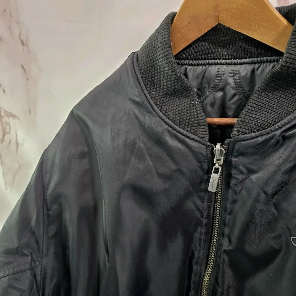 Vintage Y2K Jacket Mens Large Black Bomber Zip Sean John P Diddy Satin Coat Rare